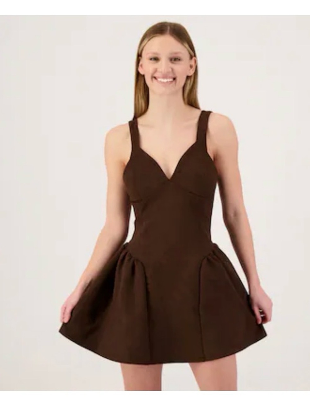 All Saints Brown Faux Suede Mini Dress with V-Neck